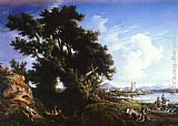 Consalvo Carelli Canvas Paintings - Landscape Near Naples With The Isle Of Capri In The Distance